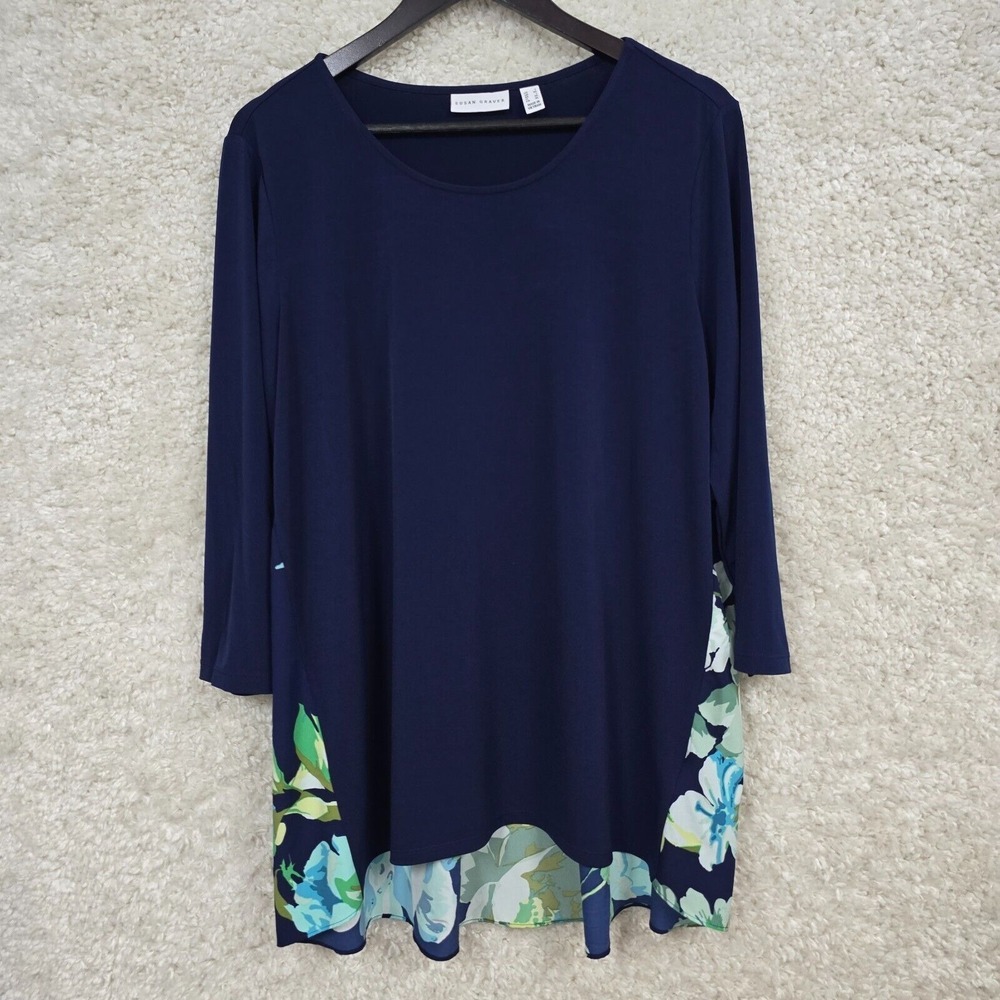 Susan Graver Womens Liquid Knit Tunic Top Size L Floral Career Classic‎